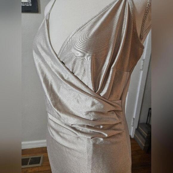 Glamorous Metallic Wrap Dress - Perfect for Night Outs - Picture 4 of 7